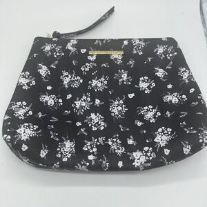 Steve Madden Black Floral Printed  Cosmetic Case Pouch Soft Small Lined EUC‎